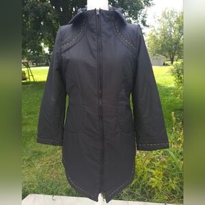 Cop Copine Paris full zip coat with tan stitching details size 42 or xl us